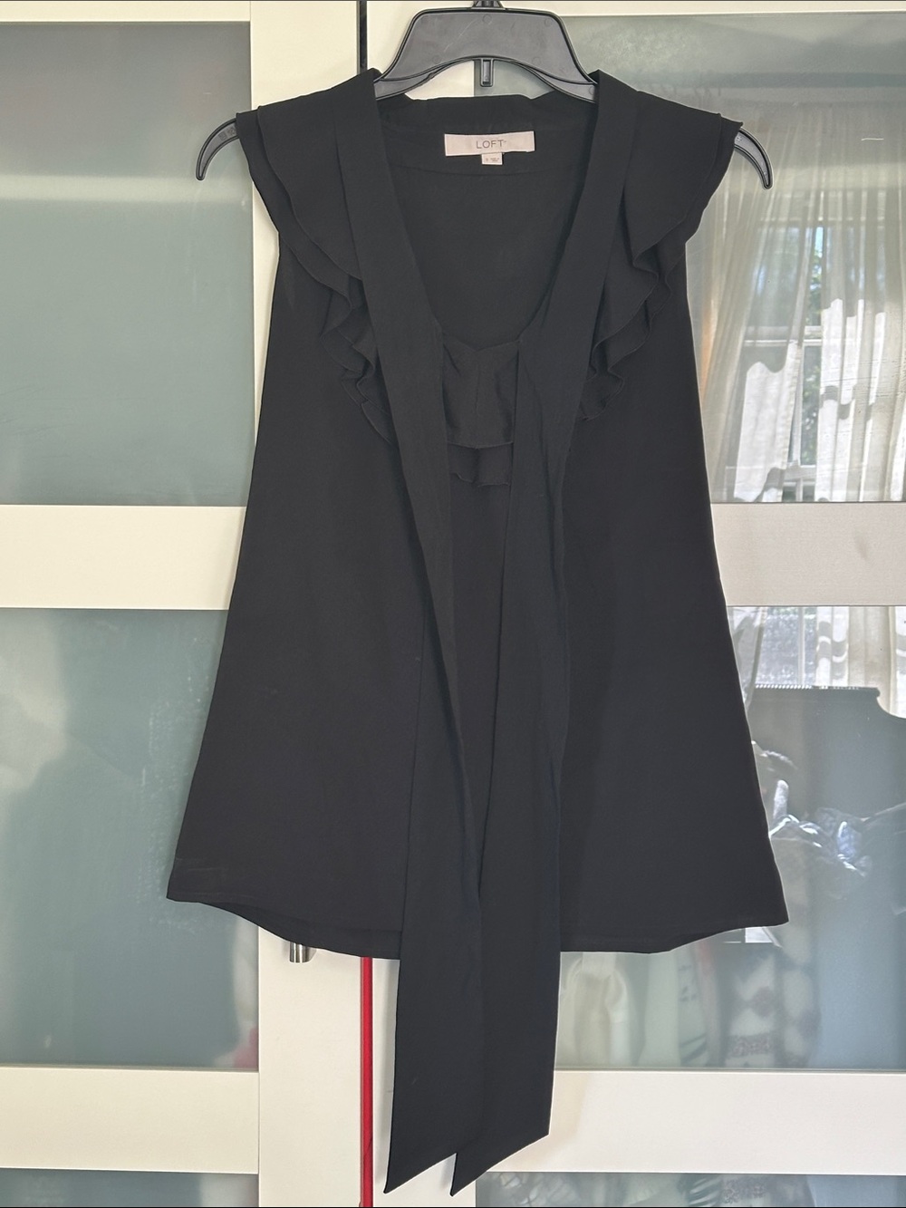 LOFT Black Ruffle Tie-Neck Sleeveless Camisole